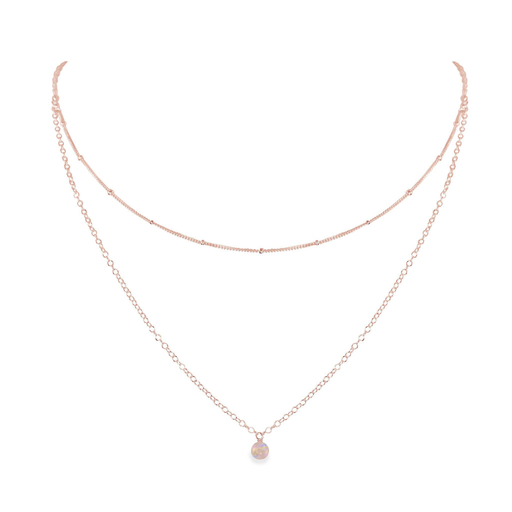 Rainbow Moonstone Gemstone Chain Layered Choker Necklace - Rainbow Moonstone Gemstone Chain Layered Choker Necklace - 14k Rose Gold Fill - Luna Tide Handmade Crystal Jewellery