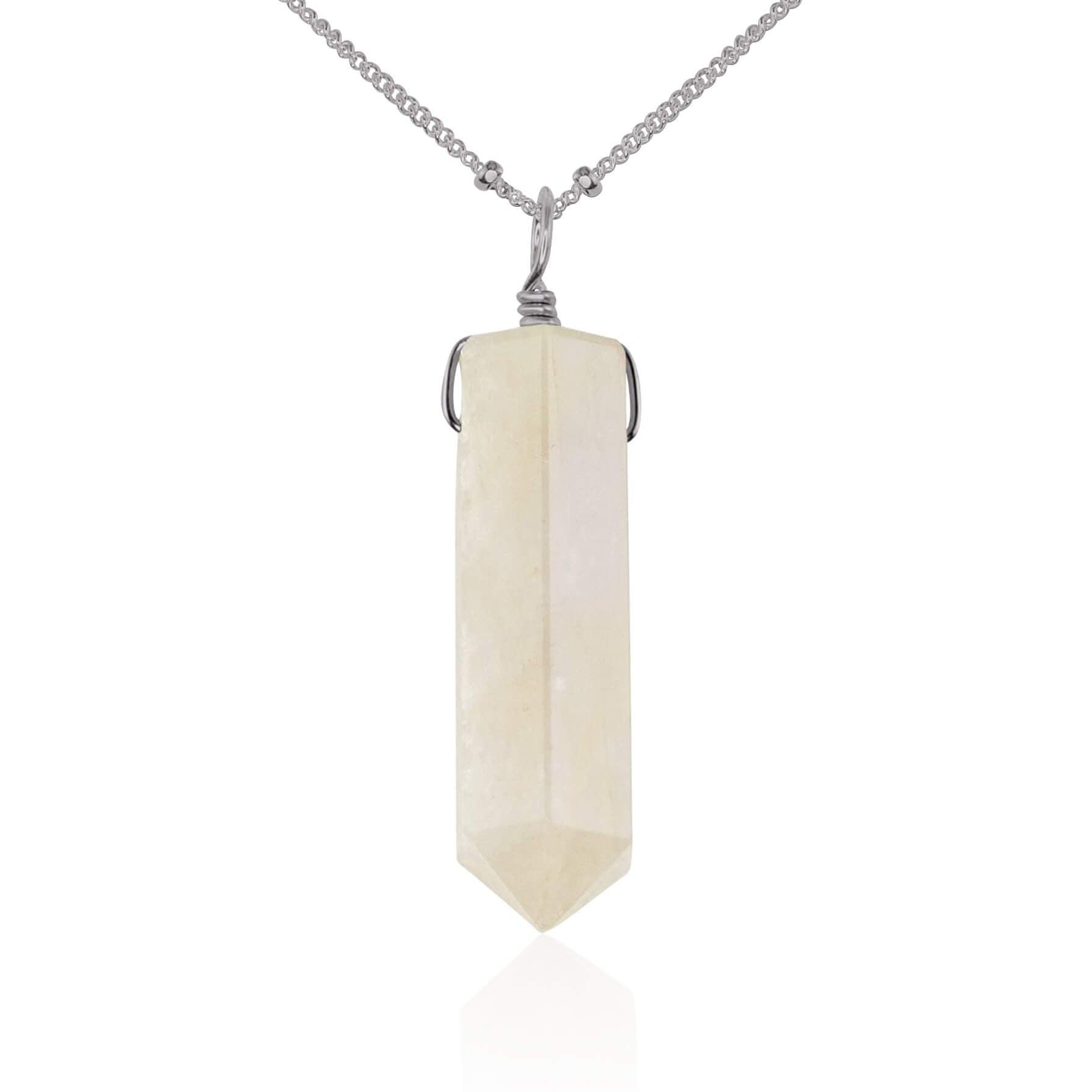 Rainbow Moonstone Gemstone Generator Tower Point Pendant Necklace - Rainbow Moonstone Gemstone Generator Tower Point Pendant Necklace - Stainless Steel / Satellite - Luna Tide Handmade Crystal Jewellery