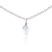 Double Terminated Crystal Pendant Choker - Rainbow Moonstone - Stainless Steel - Luna Tide Handmade Jewellery