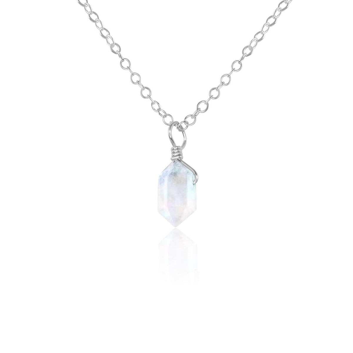 Double Terminated Crystal Pendant Necklace - Rainbow Moonstone - Sterling Silver - Luna Tide Handmade Jewellery
