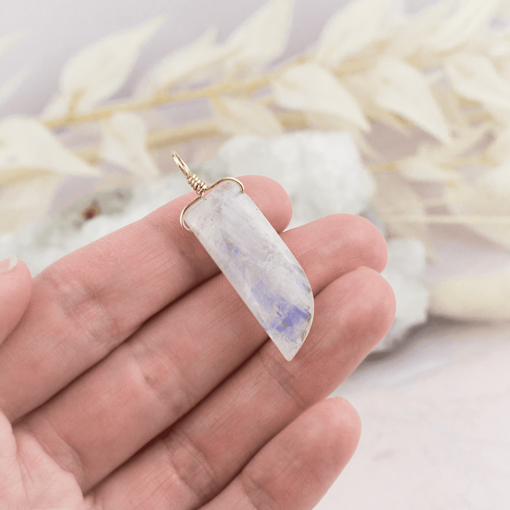 Rainbow Moonstone Smooth Point Pendant - Rainbow Moonstone Smooth Point Pendant - 14k Gold Fill - Luna Tide Handmade Crystal Jewellery