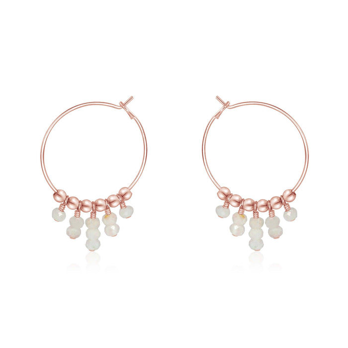 Rainbow Moonstone Statement Hoop Earrings - Rainbow Moonstone Statement Hoop Earrings - 14k Rose Gold Fill - Luna Tide Handmade Crystal Jewellery