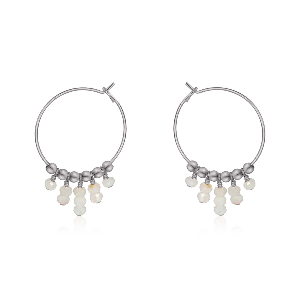 Rainbow Moonstone Statement Hoop Earrings - Rainbow Moonstone Statement Hoop Earrings - Stainless Steel - Luna Tide Handmade Crystal Jewellery
