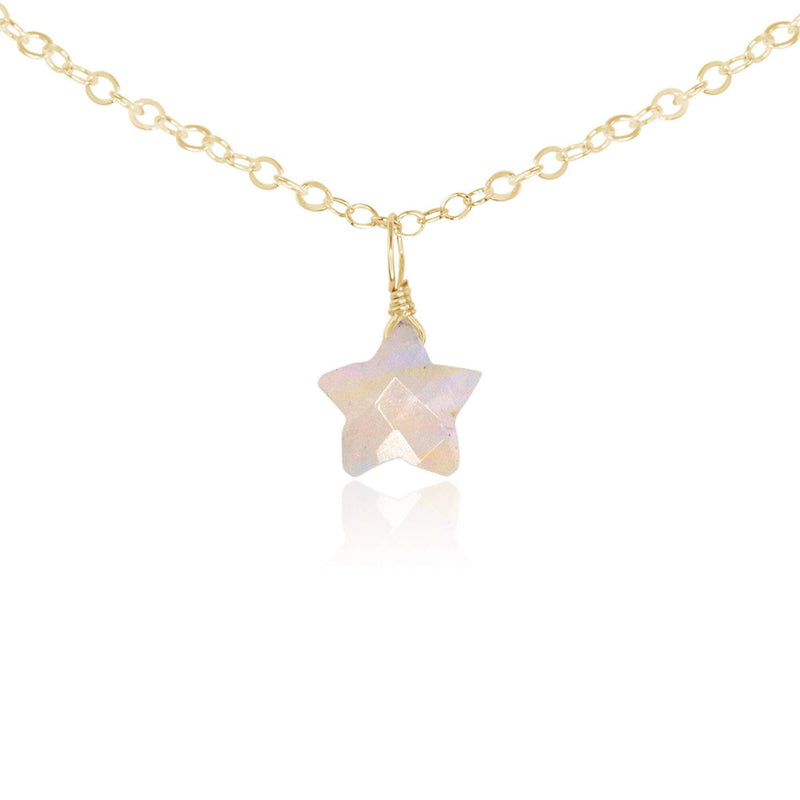 Rainbow Moonstone Tiny Star Pendant Choker Necklace - Rainbow Moonstone Tiny Star Pendant Choker Necklace - 14k Gold Fill - Luna Tide Handmade Crystal Jewellery