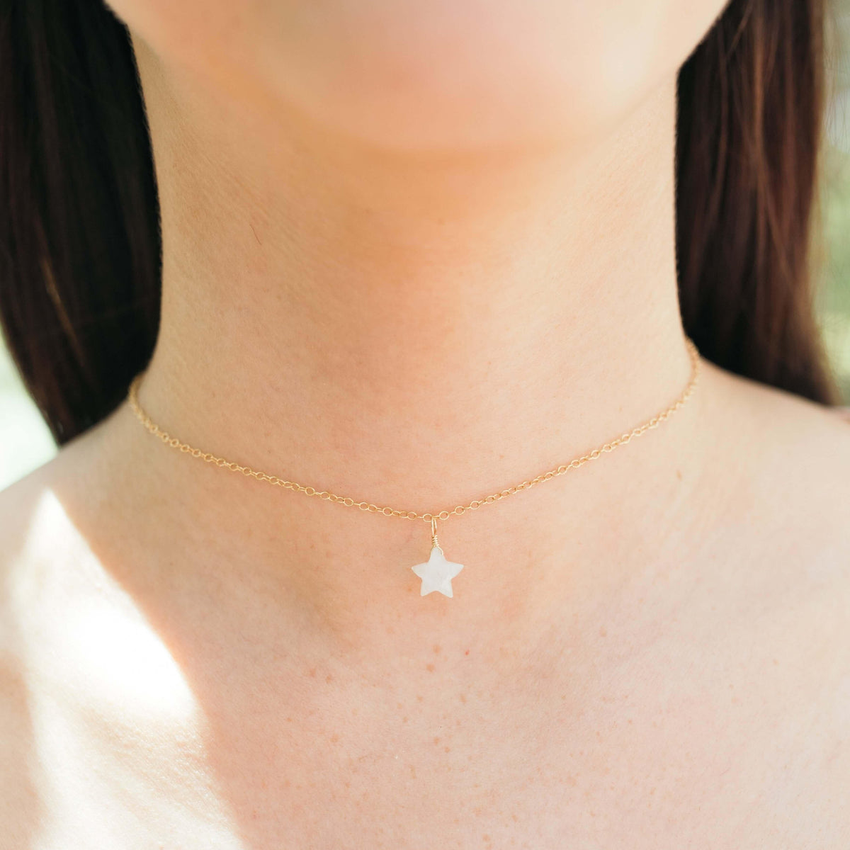 Rainbow Moonstone Tiny Star Pendant Choker Necklace - Rainbow Moonstone Tiny Star Pendant Choker Necklace - 14k Gold Fill - Luna Tide Handmade Crystal Jewellery