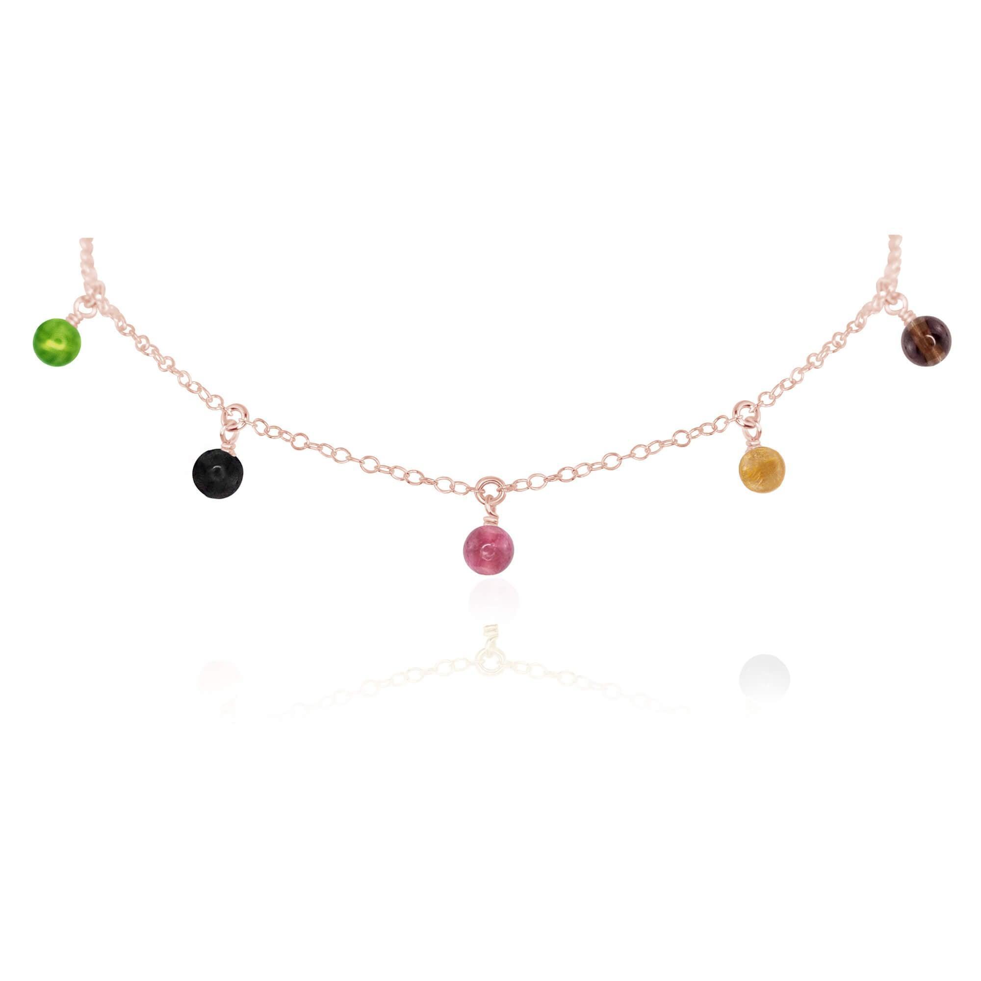Rainbow Tourmaline Bead Drop Choker - Rainbow Tourmaline Bead Drop Choker - 14k Rose Gold Fill - Luna Tide Handmade Crystal Jewellery