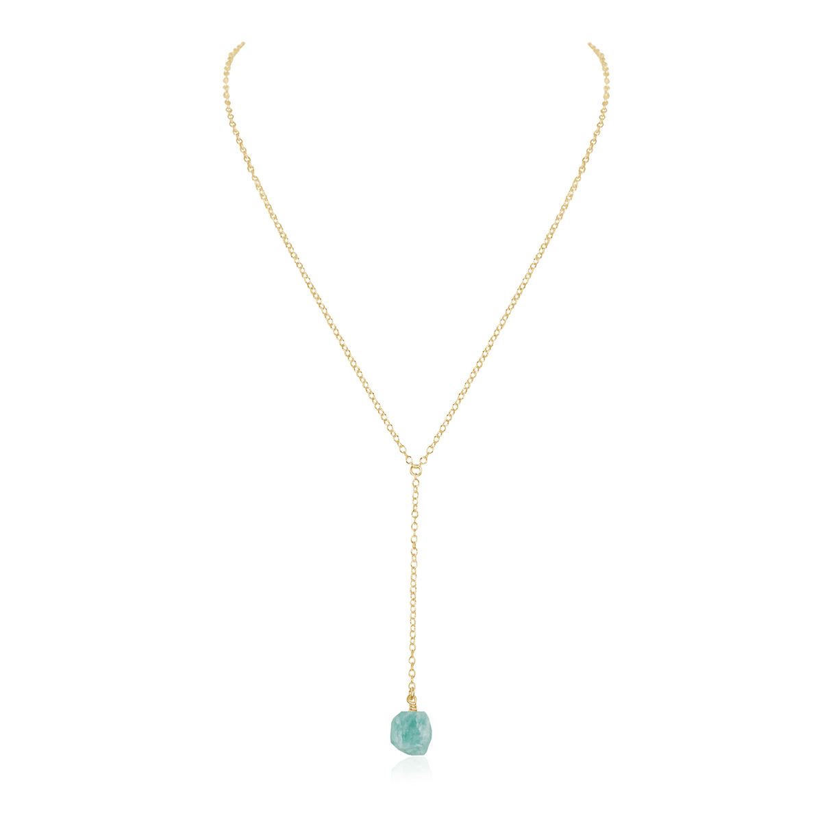 Raw Amazonite Crystal Lariat Necklace - Raw Amazonite Crystal Lariat Necklace - 14k Gold Fill - Luna Tide Handmade Crystal Jewellery