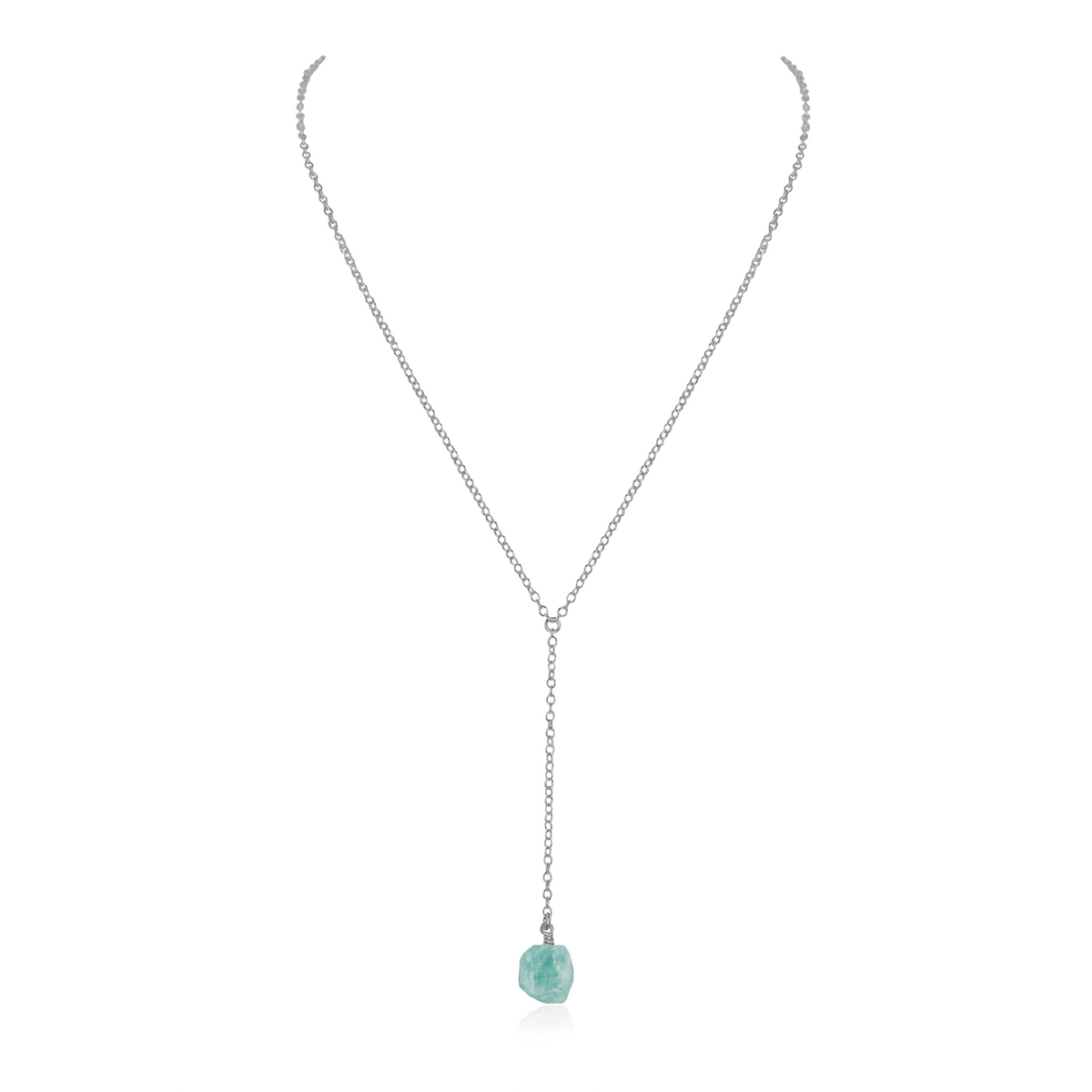 Raw Amazonite Crystal Lariat Necklace - Raw Amazonite Crystal Lariat Necklace - Stainless Steel - Luna Tide Handmade Crystal Jewellery
