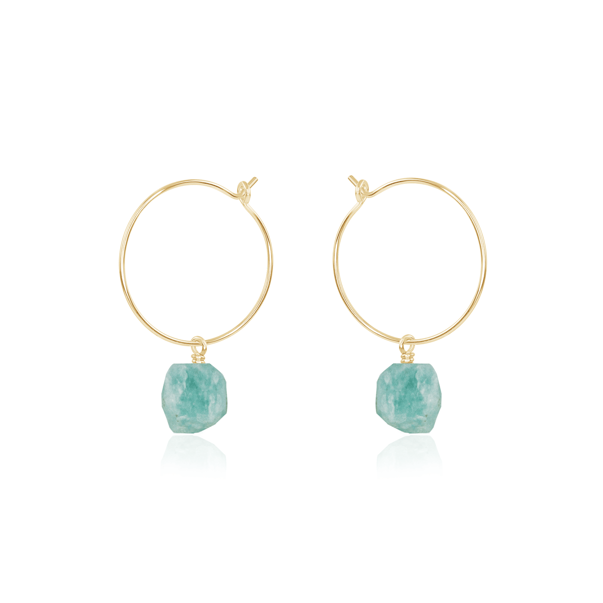 Raw Amazonite Gemstone Dangle Hoop Earrings - Raw Amazonite Gemstone Dangle Hoop Earrings - 14k Gold Fill - Luna Tide Handmade Crystal Jewellery