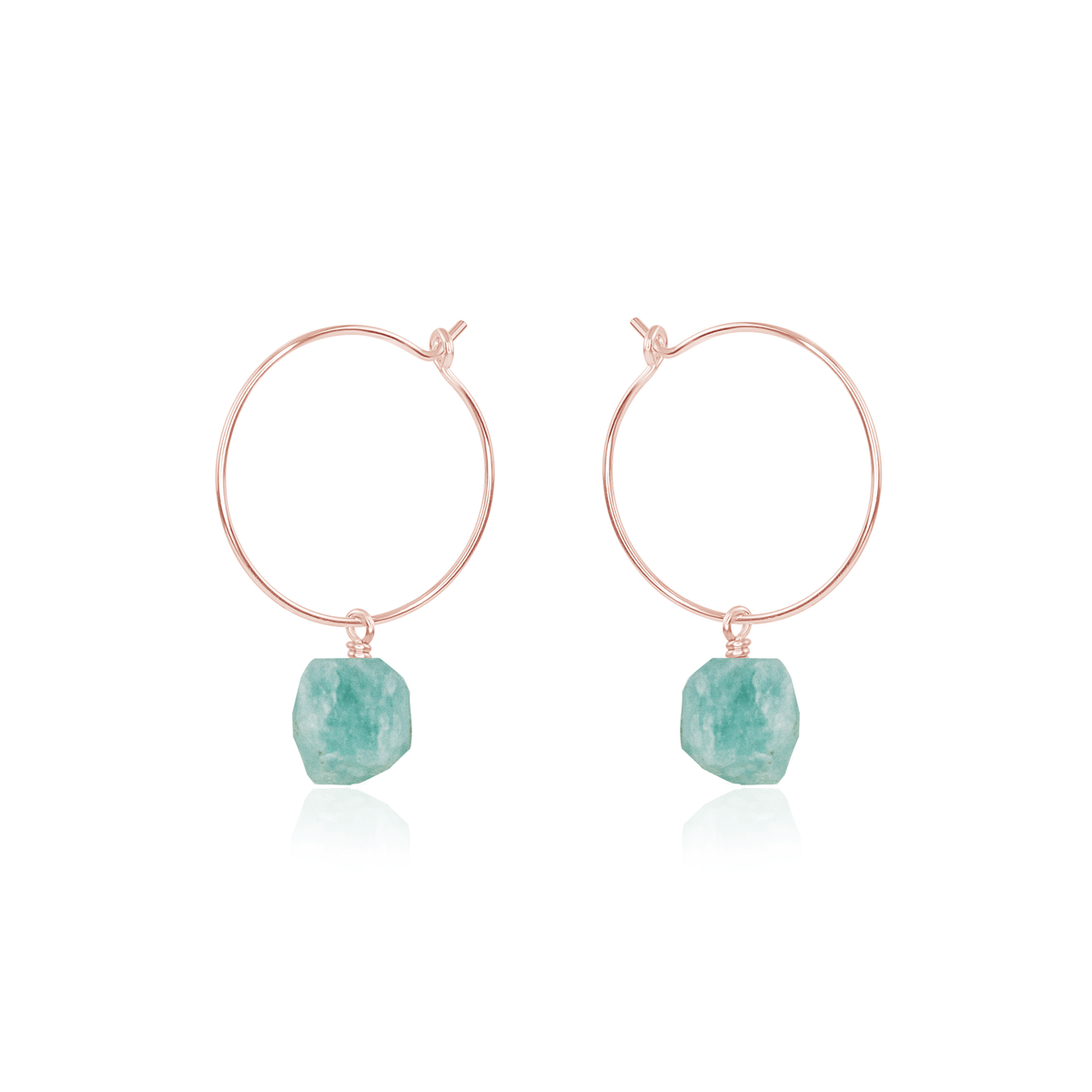 Raw Amazonite Gemstone Dangle Hoop Earrings - Raw Amazonite Gemstone Dangle Hoop Earrings - 14k Rose Gold Fill - Luna Tide Handmade Crystal Jewellery