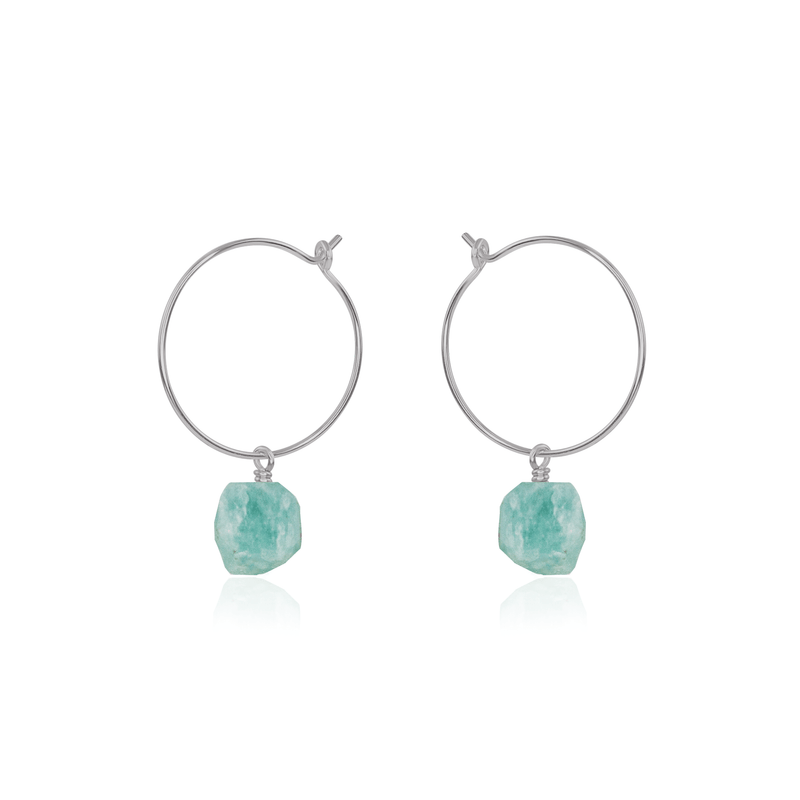 Raw Amazonite Gemstone Dangle Hoop Earrings - Raw Amazonite Gemstone Dangle Hoop Earrings - Stainless Steel - Luna Tide Handmade Crystal Jewellery
