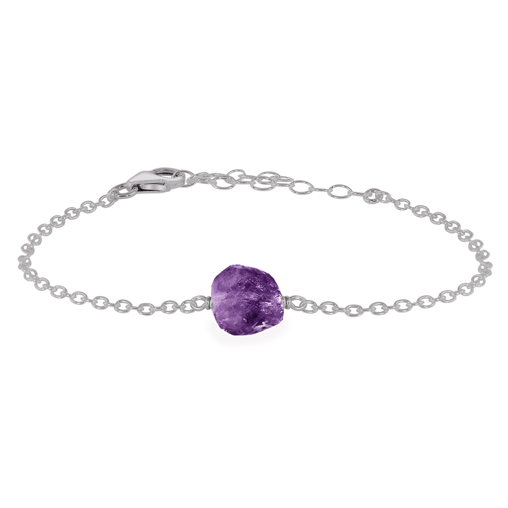 Raw Amethyst Crystal Nugget Bracelet - Raw Amethyst Crystal Nugget Bracelet - Stainless Steel - Luna Tide Handmade Crystal Jewellery