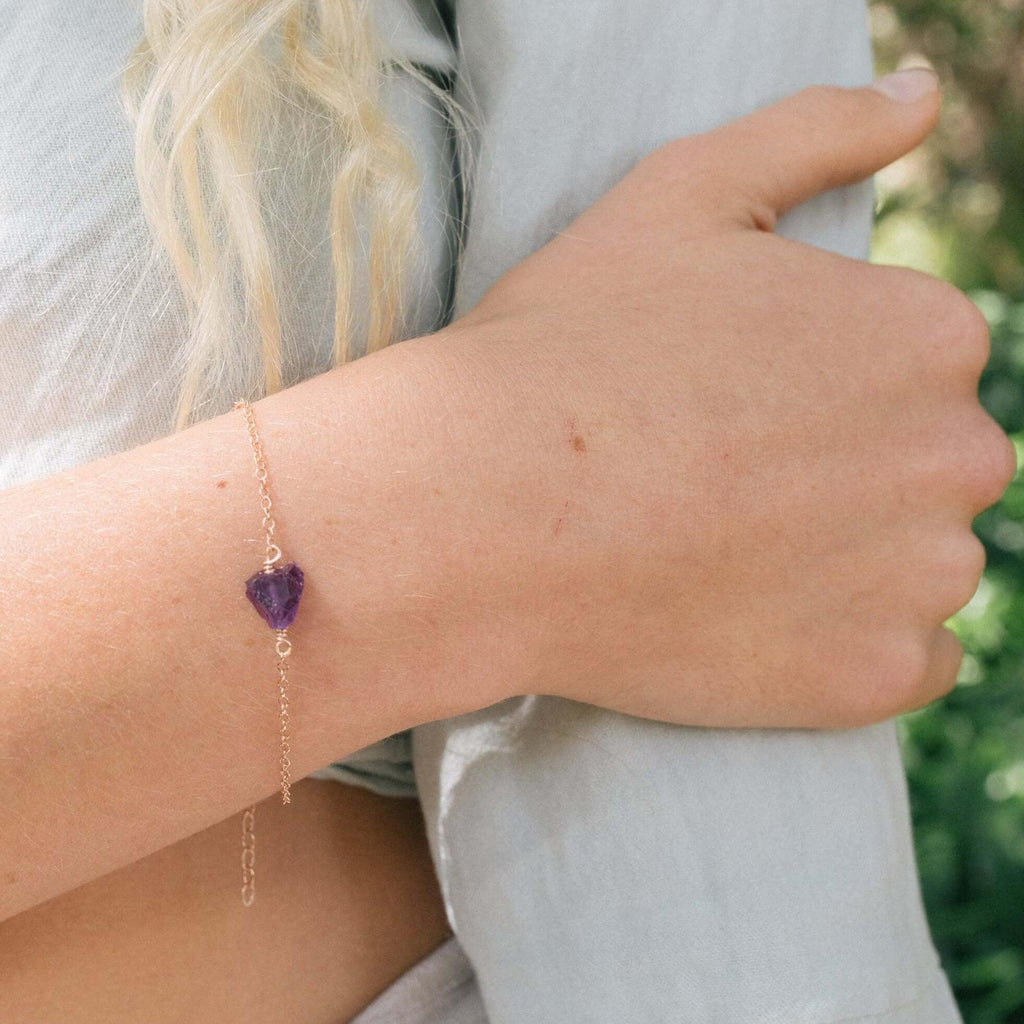 Raw Amethyst Crystal Nugget Bracelet - Raw Amethyst Crystal Nugget Bracelet - Sterling Silver - Luna Tide Handmade Crystal Jewellery