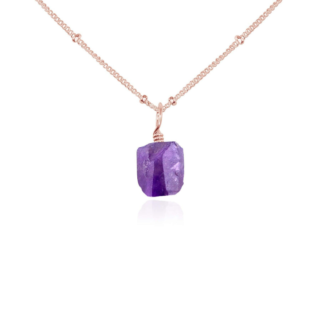 Raw Amethyst Natural Crystal Pendant Necklace - Raw Amethyst Natural Crystal Pendant Necklace - 14k Rose Gold Fill / Satellite - Luna Tide Handmade Crystal Jewellery