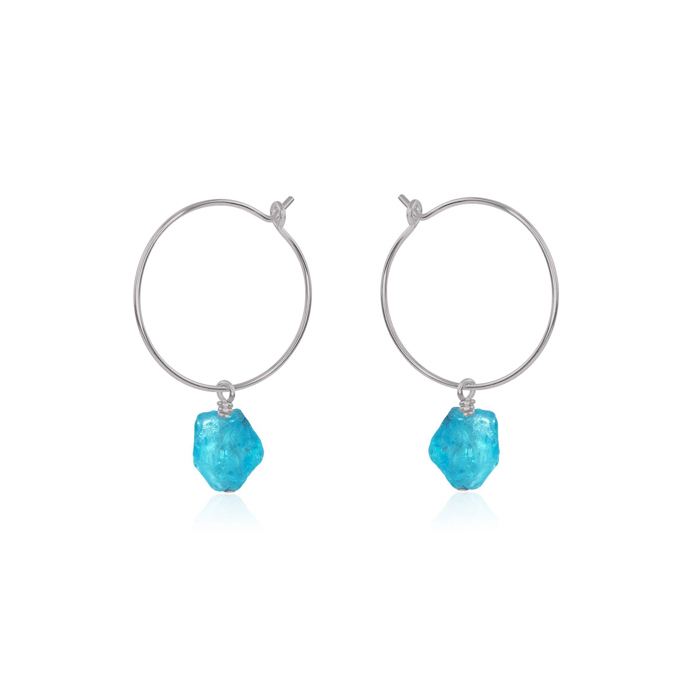 Raw Apatite Gemstone Dangle Hoop Earrings - Raw Apatite Gemstone Dangle Hoop Earrings - Stainless Steel - Luna Tide Handmade Crystal Jewellery