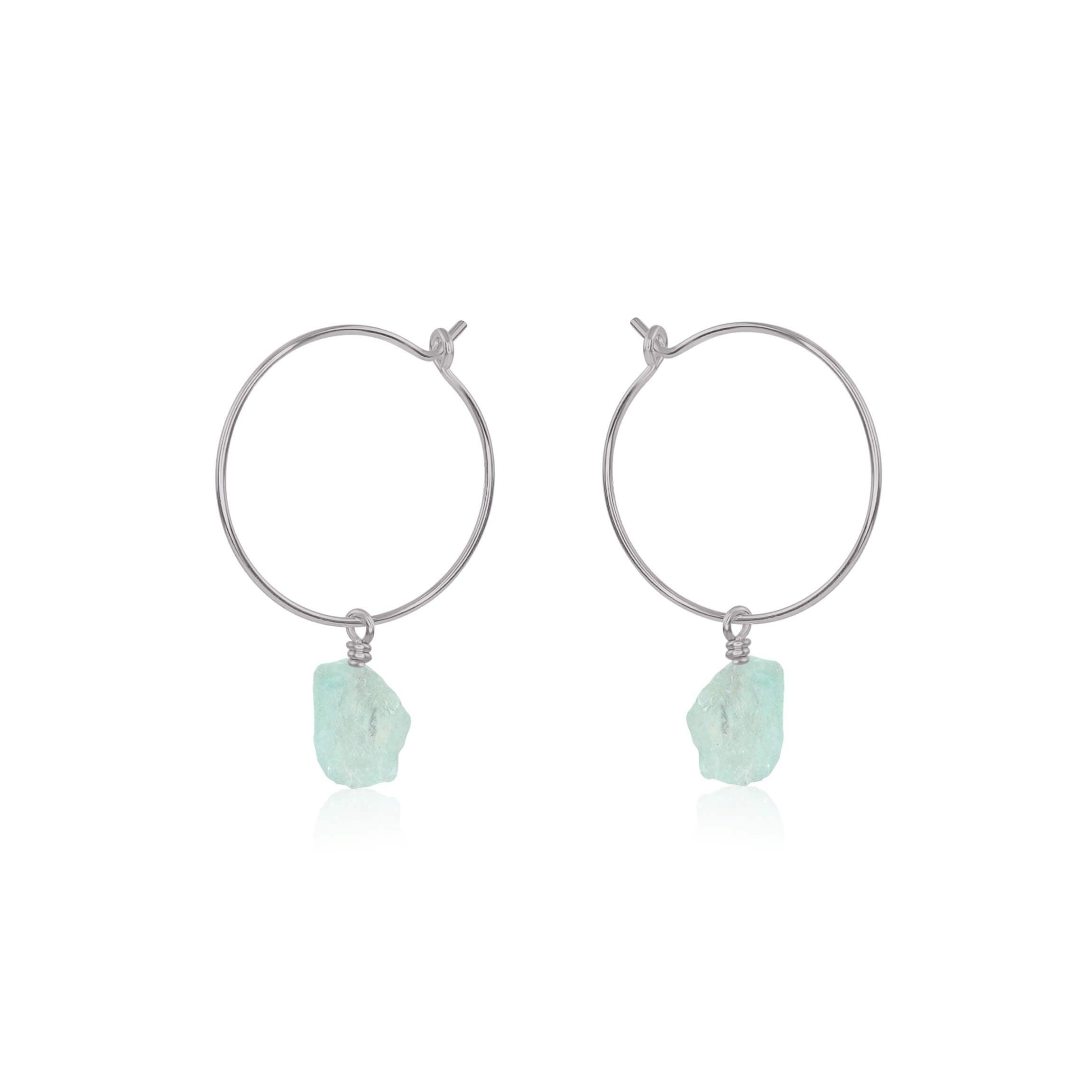 Raw Aquamarine Gemstone Dangle Hoop Earrings - Raw Aquamarine Gemstone Dangle Hoop Earrings - Stainless Steel - Luna Tide Handmade Crystal Jewellery