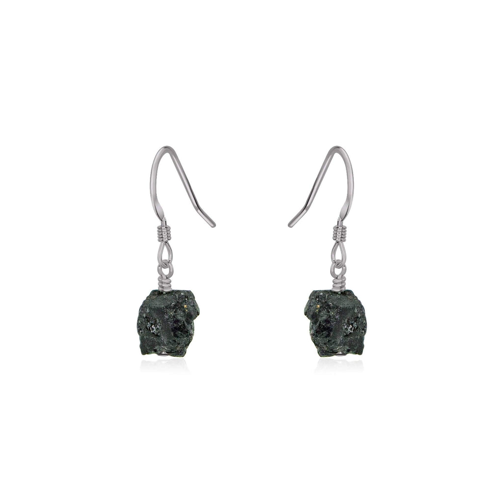 Raw Black Tourmaline Crystal Dangle Drop Earrings - Raw Black Tourmaline Crystal Dangle Drop Earrings - Stainless Steel - Luna Tide Handmade Crystal Jewellery