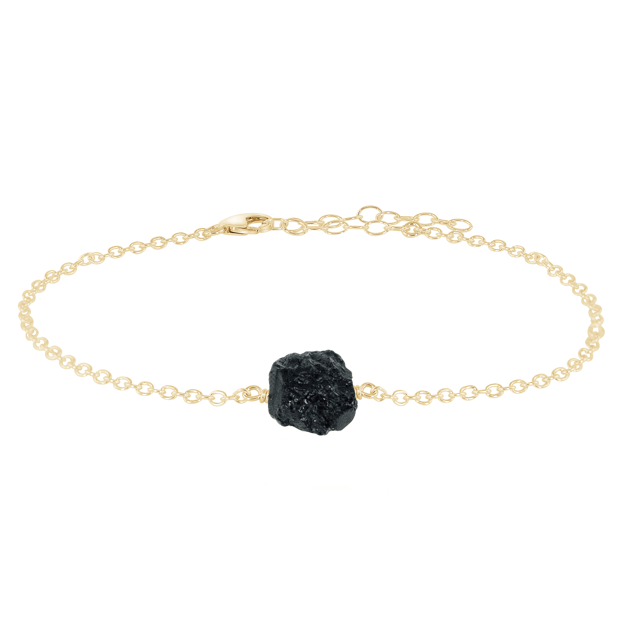 Raw Black Tourmaline Crystal Nugget Anklet - Raw Black Tourmaline Crystal Nugget Anklet - 14k Gold Fill - Luna Tide Handmade Crystal Jewellery