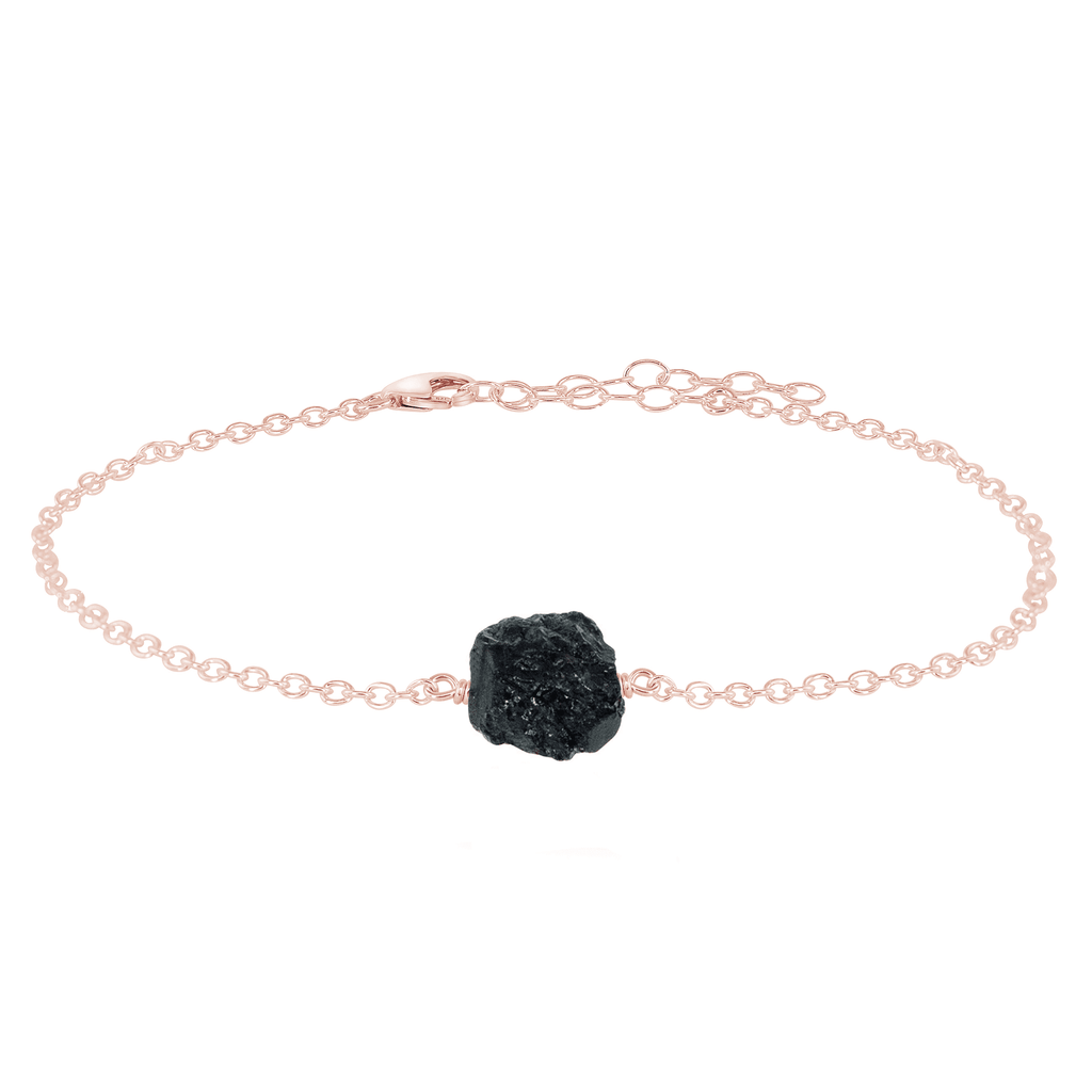 Raw Black Tourmaline Crystal Nugget Anklet - Raw Black Tourmaline Crystal Nugget Anklet - 14k Rose Gold Fill - Luna Tide Handmade Crystal Jewellery