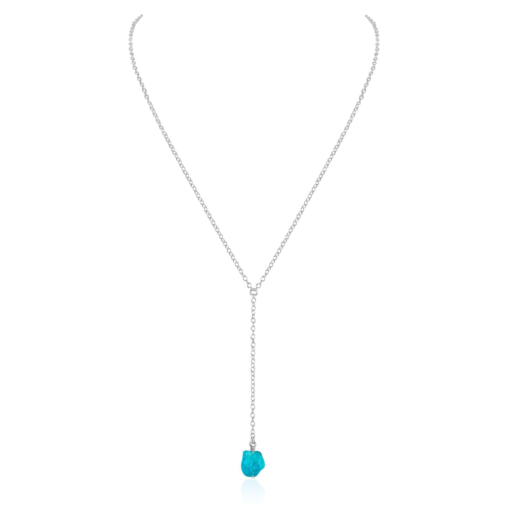 Raw Blue Apatite Crystal Lariat Necklace - Raw Blue Apatite Crystal Lariat Necklace - Sterling Silver - Luna Tide Handmade Crystal Jewellery