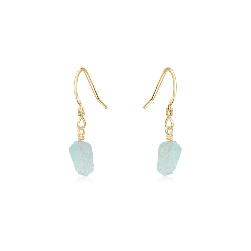 Raw Blue Aquamarine Crystal Dangle Drop Earrings - Raw Blue Aquamarine Crystal Dangle Drop Earrings - 14k Gold Fill - Luna Tide Handmade Crystal Jewellery