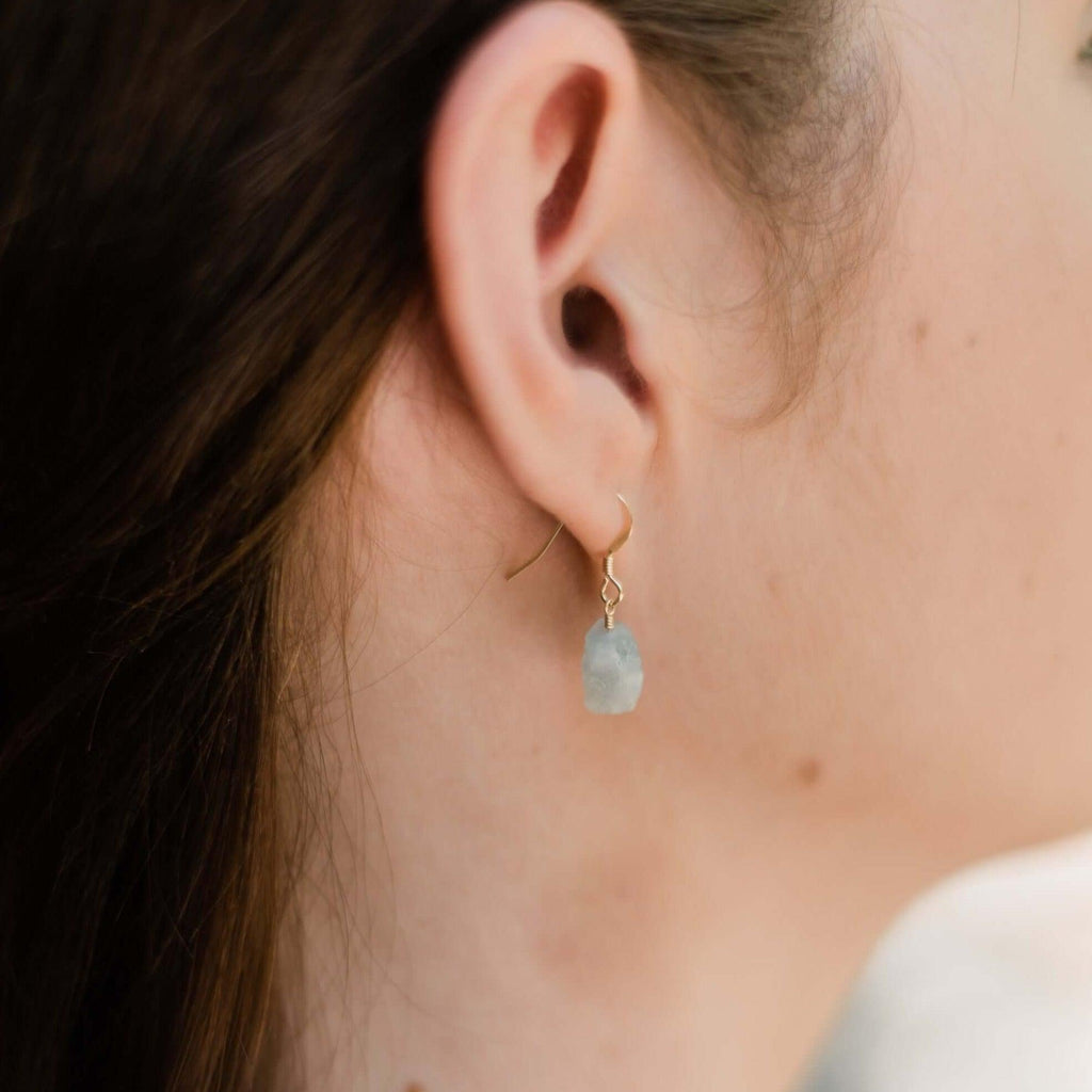 Raw Blue Aquamarine Crystal Dangle Drop Earrings - Raw Blue Aquamarine Crystal Dangle Drop Earrings - Sterling Silver - Luna Tide Handmade Crystal Jewellery