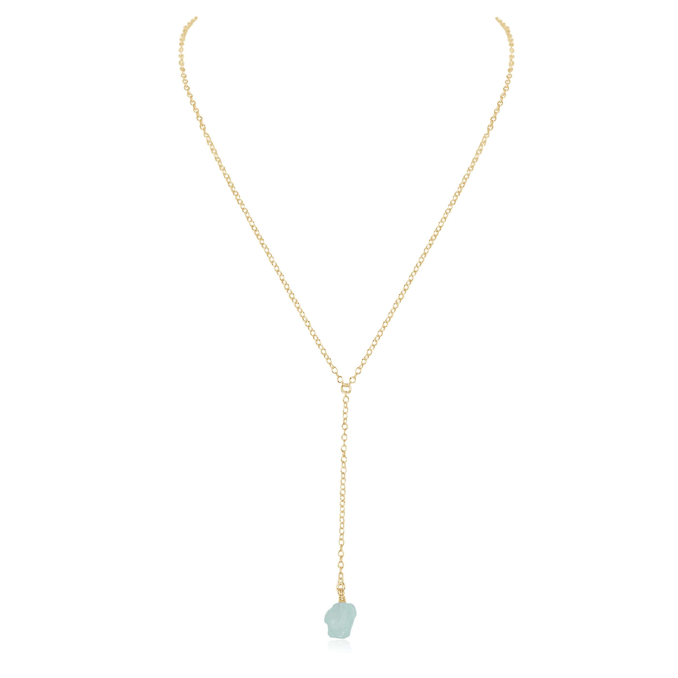Raw Blue Aquamarine Crystal Lariat Necklace - Raw Blue Aquamarine Crystal Lariat Necklace - 14k Gold Fill - Luna Tide Handmade Crystal Jewellery