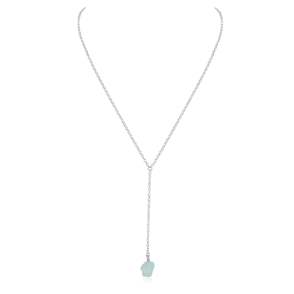 Raw Blue Aquamarine Crystal Lariat Necklace - Raw Blue Aquamarine Crystal Lariat Necklace - Sterling Silver - Luna Tide Handmade Crystal Jewellery