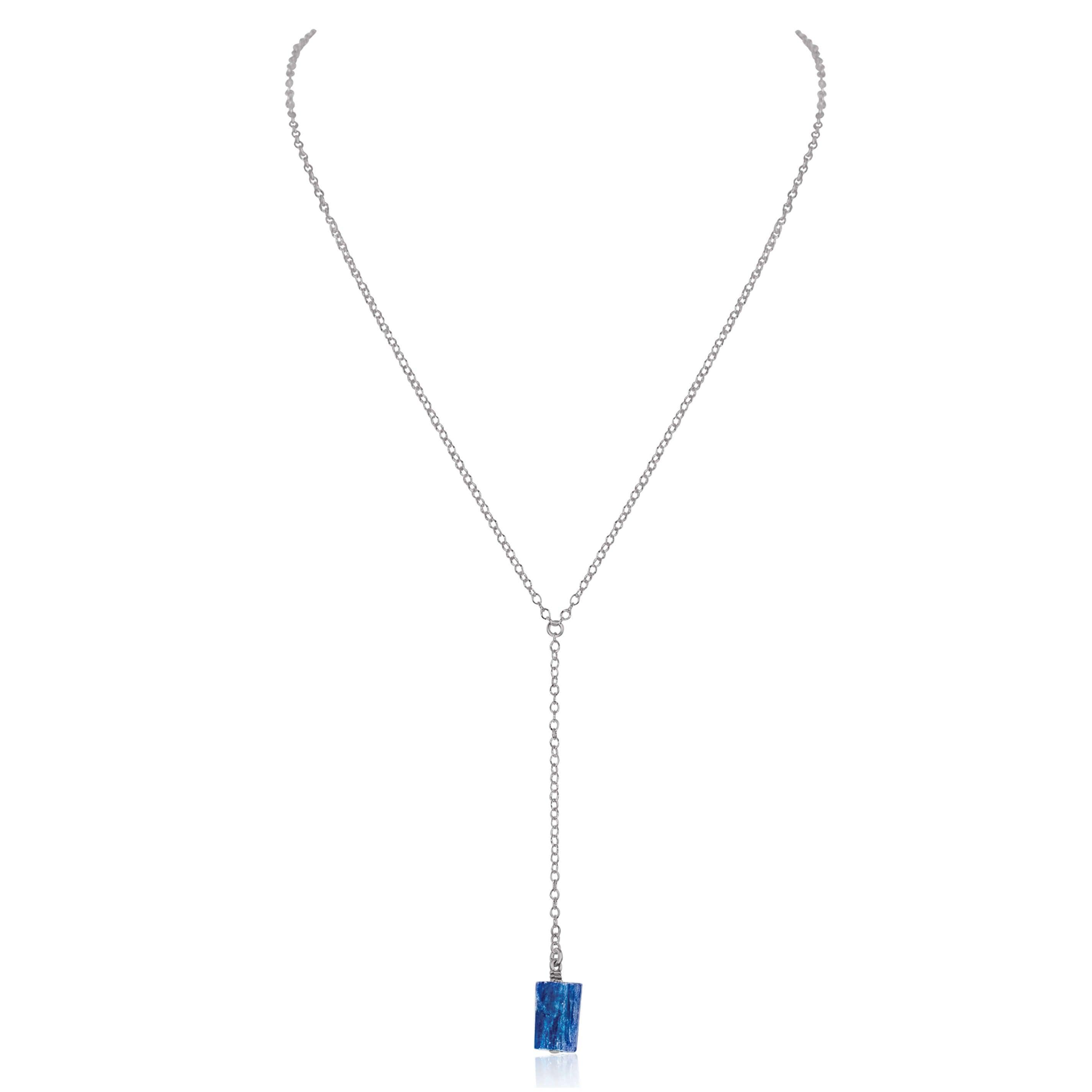 Raw Blue Kyanite Crystal Lariat Necklace - Raw Blue Kyanite Crystal Lariat Necklace - Stainless Steel - Luna Tide Handmade Crystal Jewellery