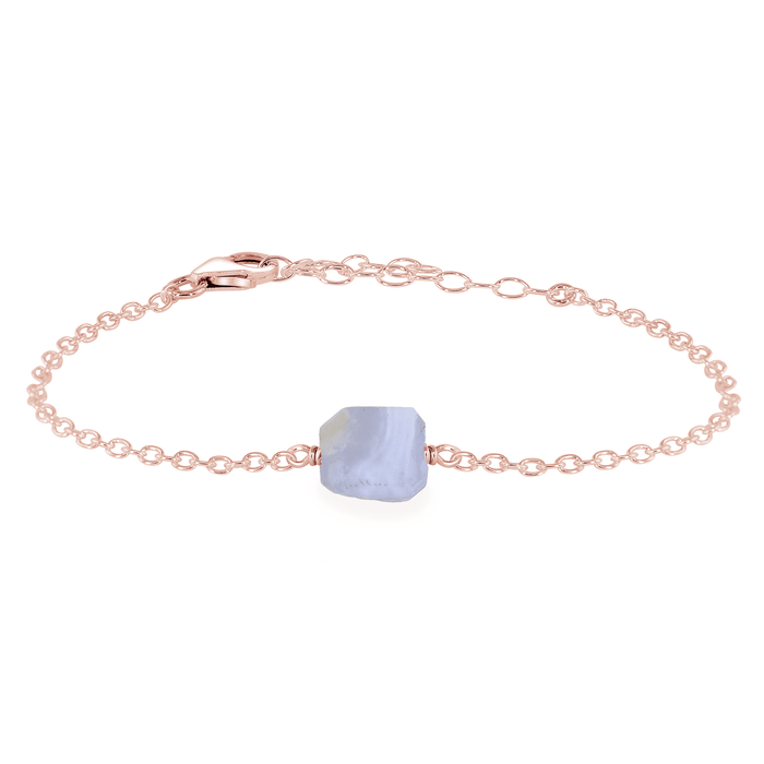 Raw Blue Lace Agate Crystal Nugget Bracelet - Raw Blue Lace Agate Crystal Nugget Bracelet - 14k Rose Gold Fill - Luna Tide Handmade Crystal Jewellery