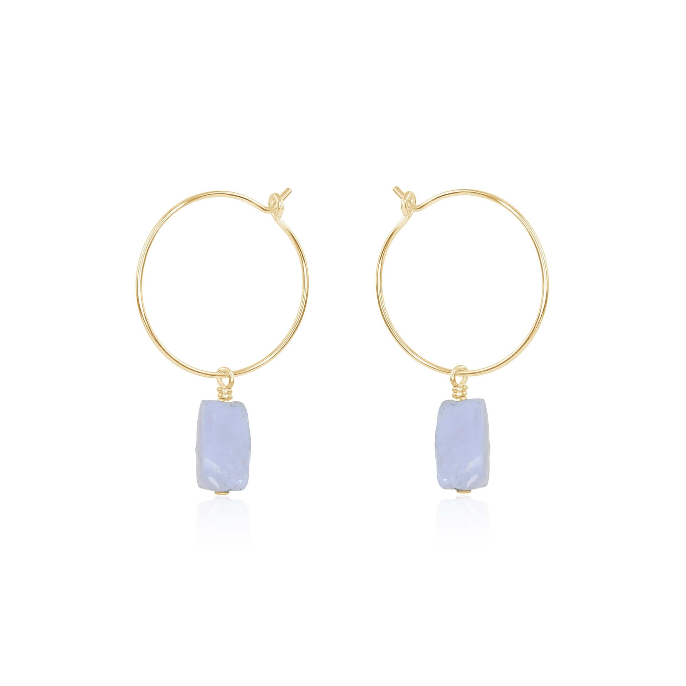 Raw Blue Lace Agate Gemstone Dangle Hoop Earrings - Raw Blue Lace Agate Gemstone Dangle Hoop Earrings - 14k Gold Fill - Luna Tide Handmade Crystal Jewellery