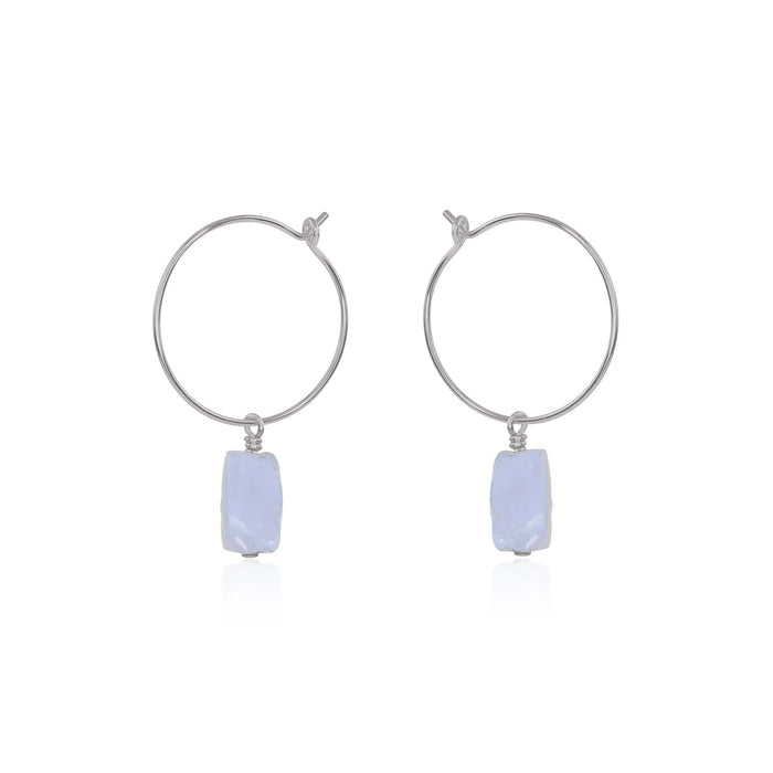 Raw Blue Lace Agate Gemstone Dangle Hoop Earrings - Raw Blue Lace Agate Gemstone Dangle Hoop Earrings - Stainless Steel - Luna Tide Handmade Crystal Jewellery