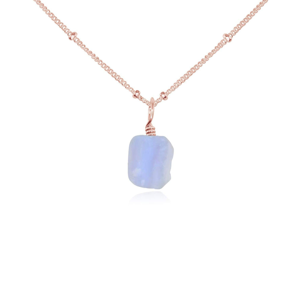 Raw Blue Lace Agate Natural Crystal Pendant Necklace - Raw Blue Lace Agate Natural Crystal Pendant Necklace - 14k Rose Gold Fill / Satellite - Luna Tide Handmade Crystal Jewellery