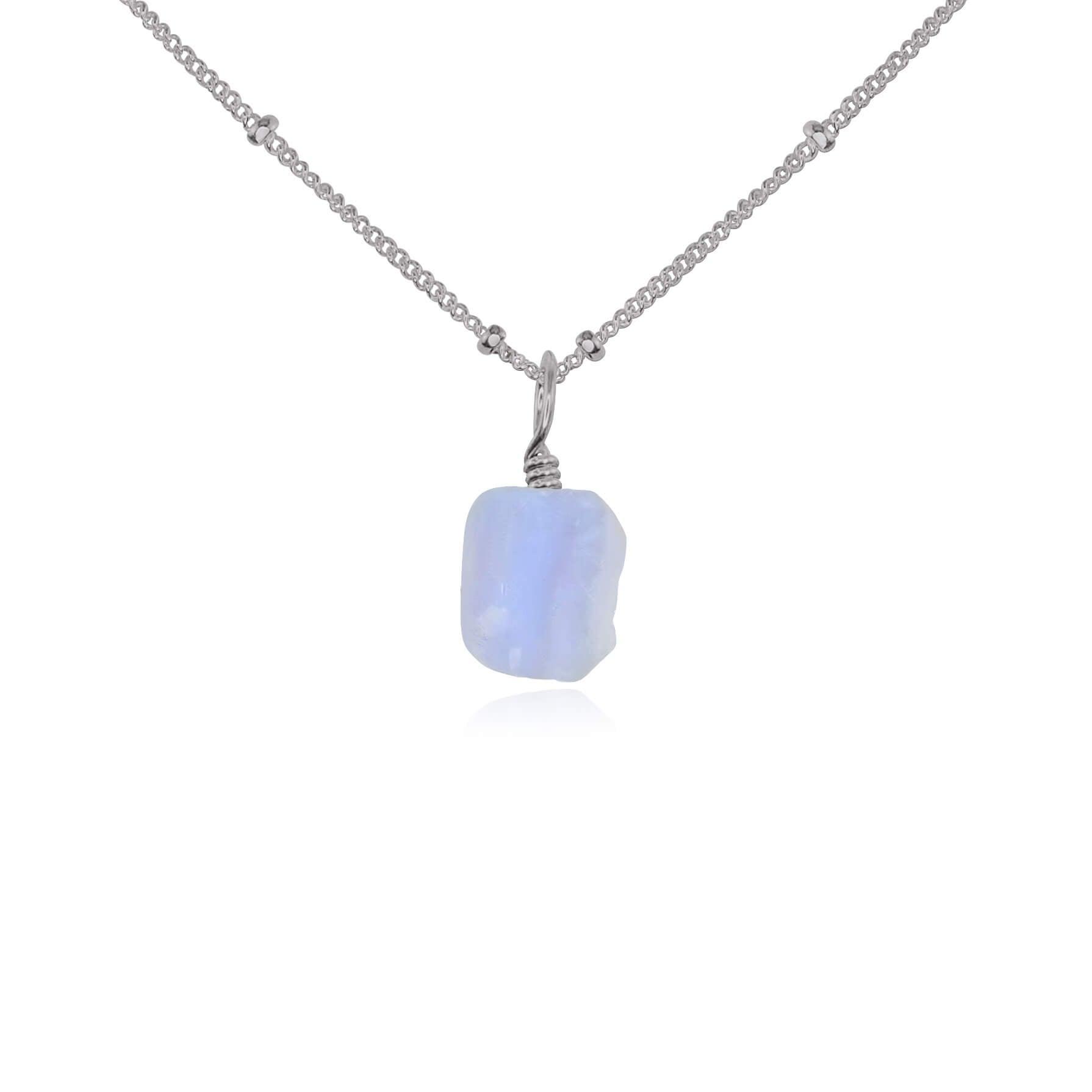 Raw Blue Lace Agate Natural Crystal Pendant Necklace - Raw Blue Lace Agate Natural Crystal Pendant Necklace - Stainless Steel / Satellite - Luna Tide Handmade Crystal Jewellery