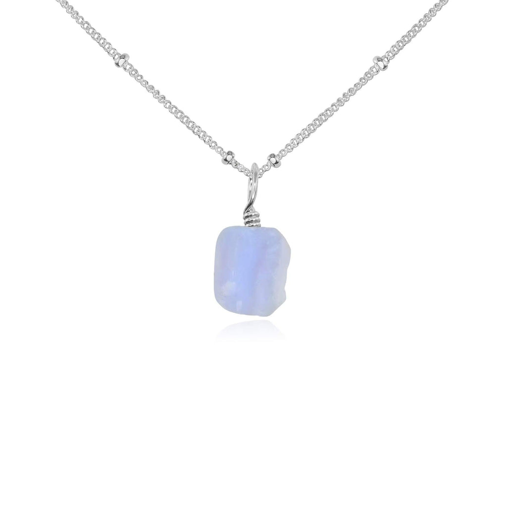 Raw Blue Lace Agate Natural Crystal Pendant Necklace - Raw Blue Lace Agate Natural Crystal Pendant Necklace - Sterling Silver / Satellite - Luna Tide Handmade Crystal Jewellery