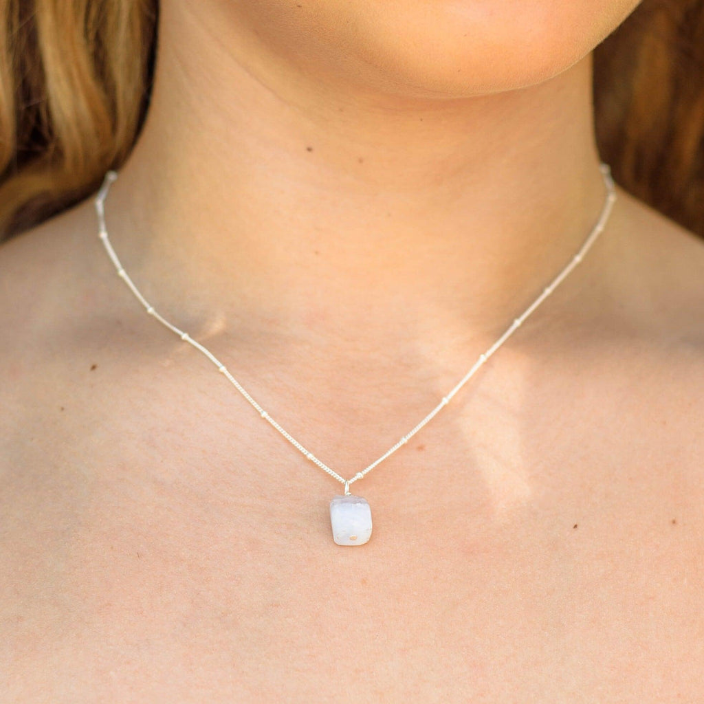 Raw Blue Lace Agate Natural Crystal Pendant Necklace - Raw Blue Lace Agate Natural Crystal Pendant Necklace - Sterling Silver / Satellite - Luna Tide Handmade Crystal Jewellery