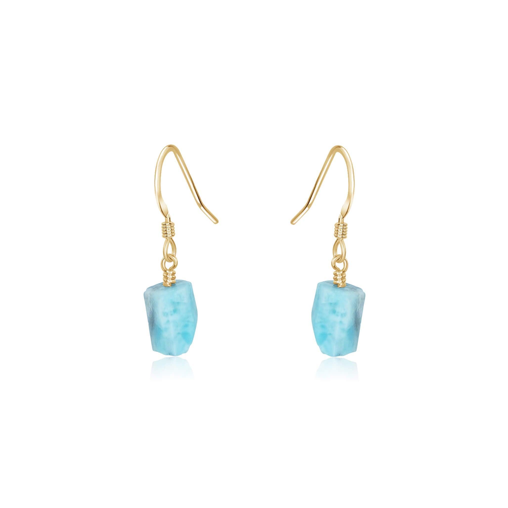 Raw Blue Larimar Crystal Dangle Drop Earrings - Raw Blue Larimar Crystal Dangle Drop Earrings - 14k Gold Fill - Luna Tide Handmade Crystal Jewellery