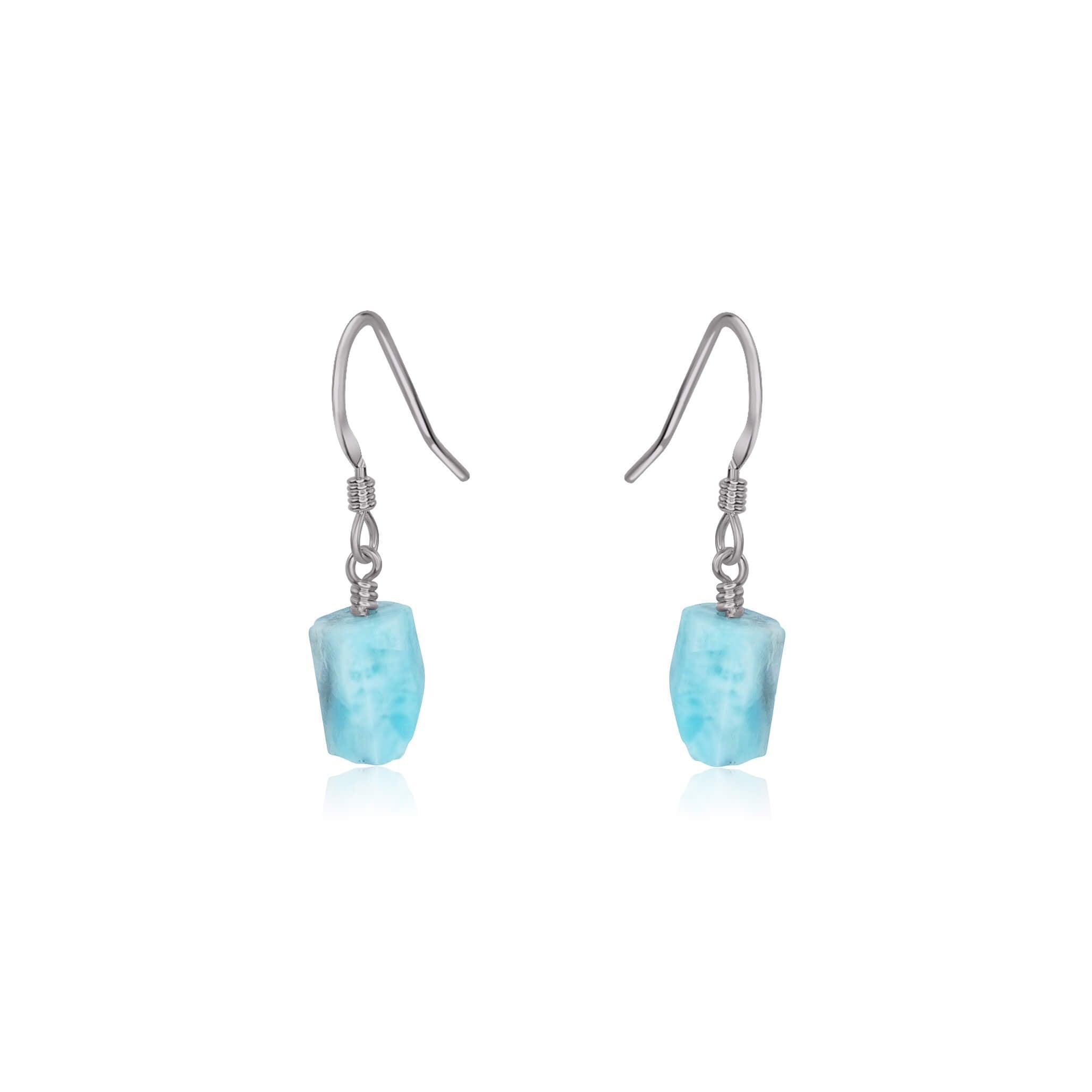 Raw Blue Larimar Crystal Dangle Drop Earrings - Raw Blue Larimar Crystal Dangle Drop Earrings - Stainless Steel - Luna Tide Handmade Crystal Jewellery