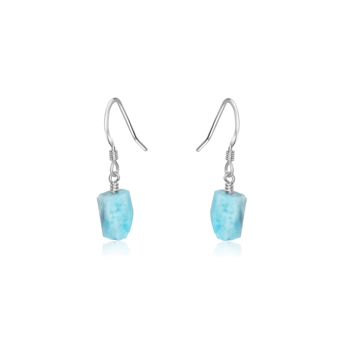 Raw Blue Larimar Crystal Dangle Drop Earrings - Raw Blue Larimar Crystal Dangle Drop Earrings - Sterling Silver - Luna Tide Handmade Crystal Jewellery