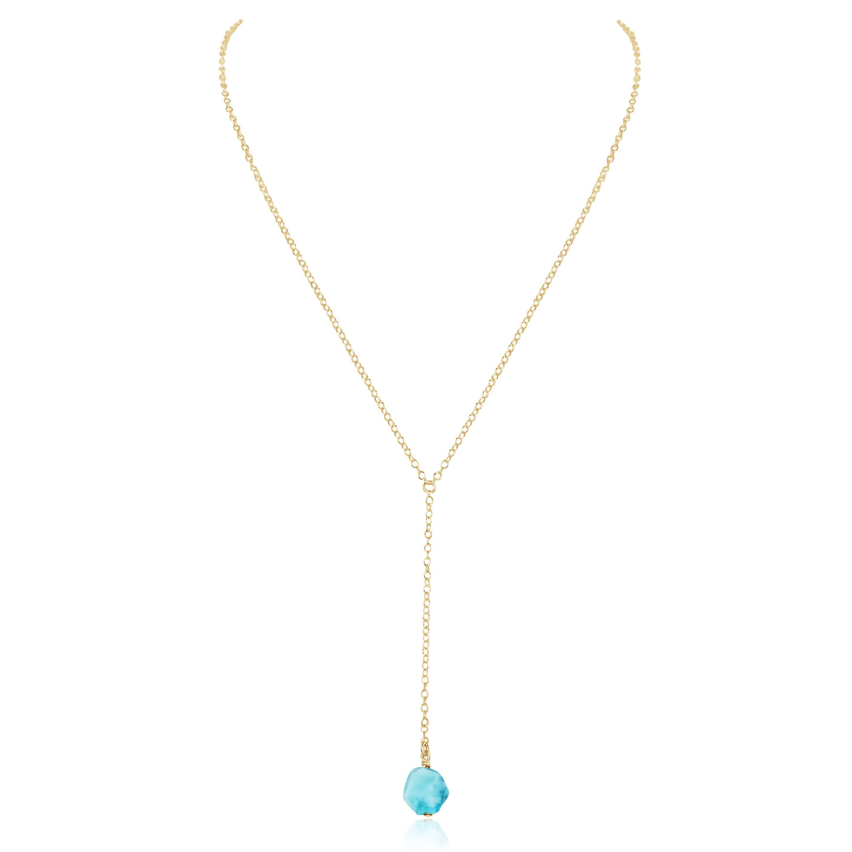Raw Blue Larimar Crystal Lariat Necklace - Raw Blue Larimar Crystal Lariat Necklace - 14k Gold Fill - Luna Tide Handmade Crystal Jewellery