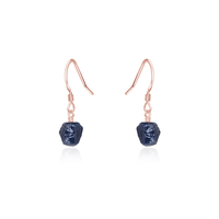 Raw Blue Sapphire Crystal Dangle Drop Earrings - Raw Blue Sapphire Crystal Dangle Drop Earrings - 14k Rose Gold Fill - Luna Tide Handmade Crystal Jewellery