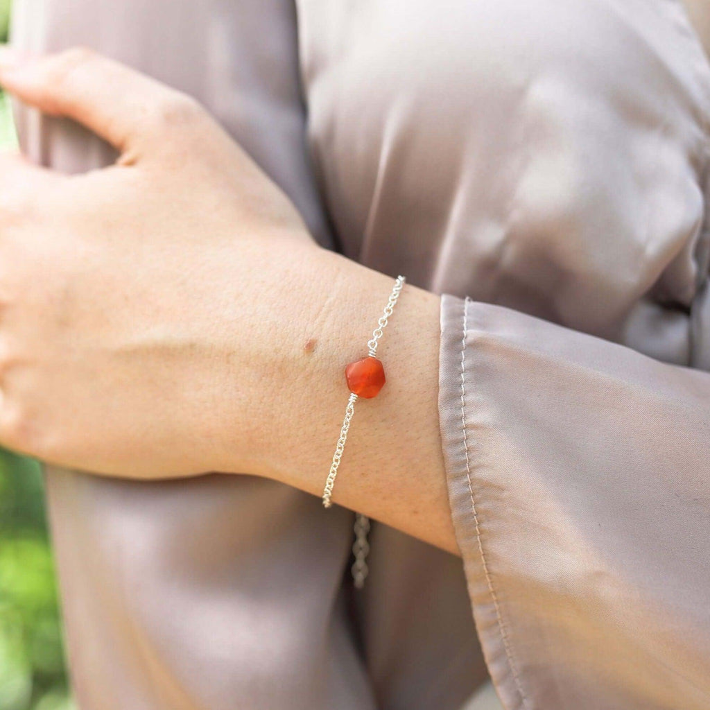 Raw Carnelian Crystal Nugget Bracelet - Raw Carnelian Crystal Nugget Bracelet - Sterling Silver - Luna Tide Handmade Crystal Jewellery