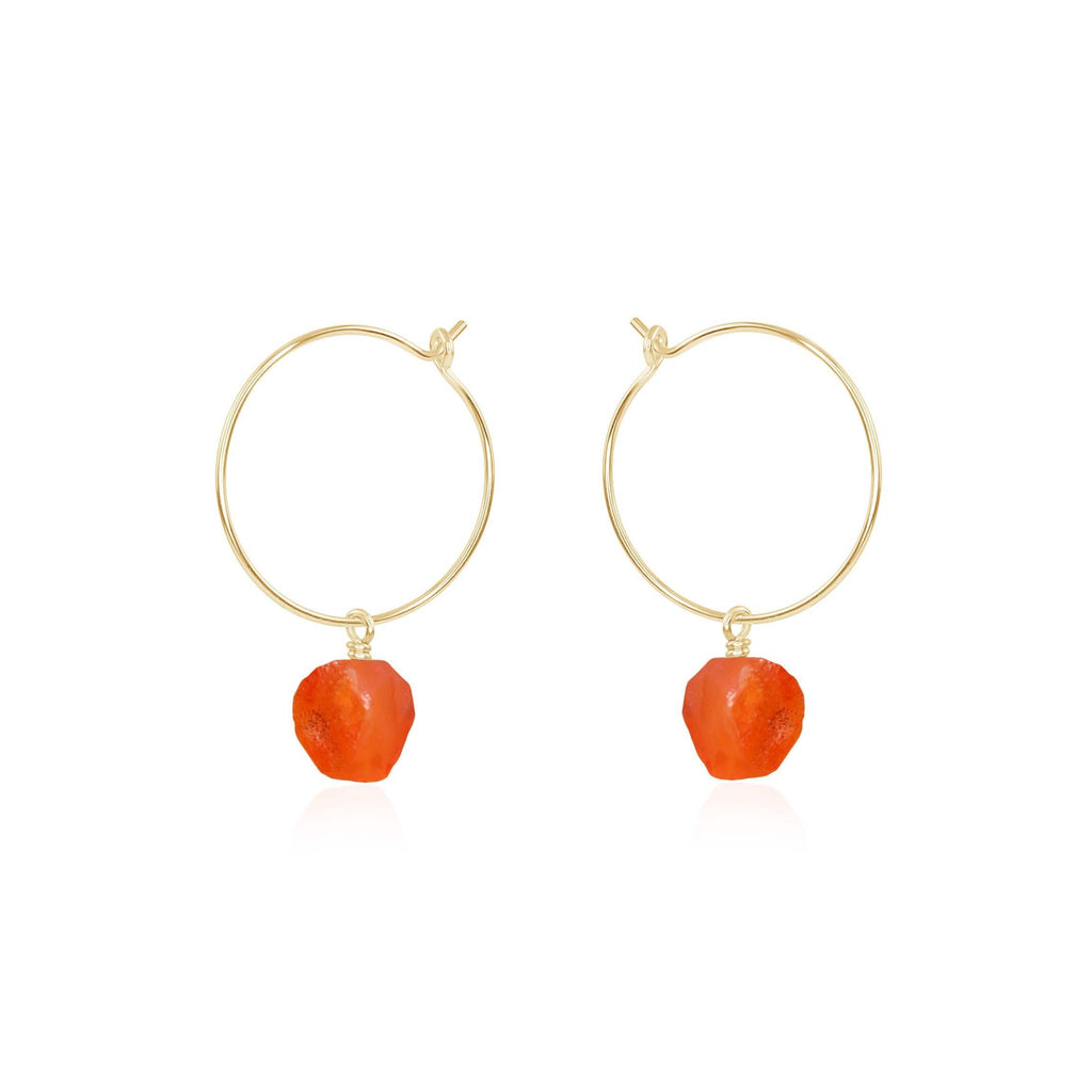 Raw Carnelian Gemstone Dangle Hoop Earrings - Raw Carnelian Gemstone Dangle Hoop Earrings - 14k Gold Fill - Luna Tide Handmade Crystal Jewellery