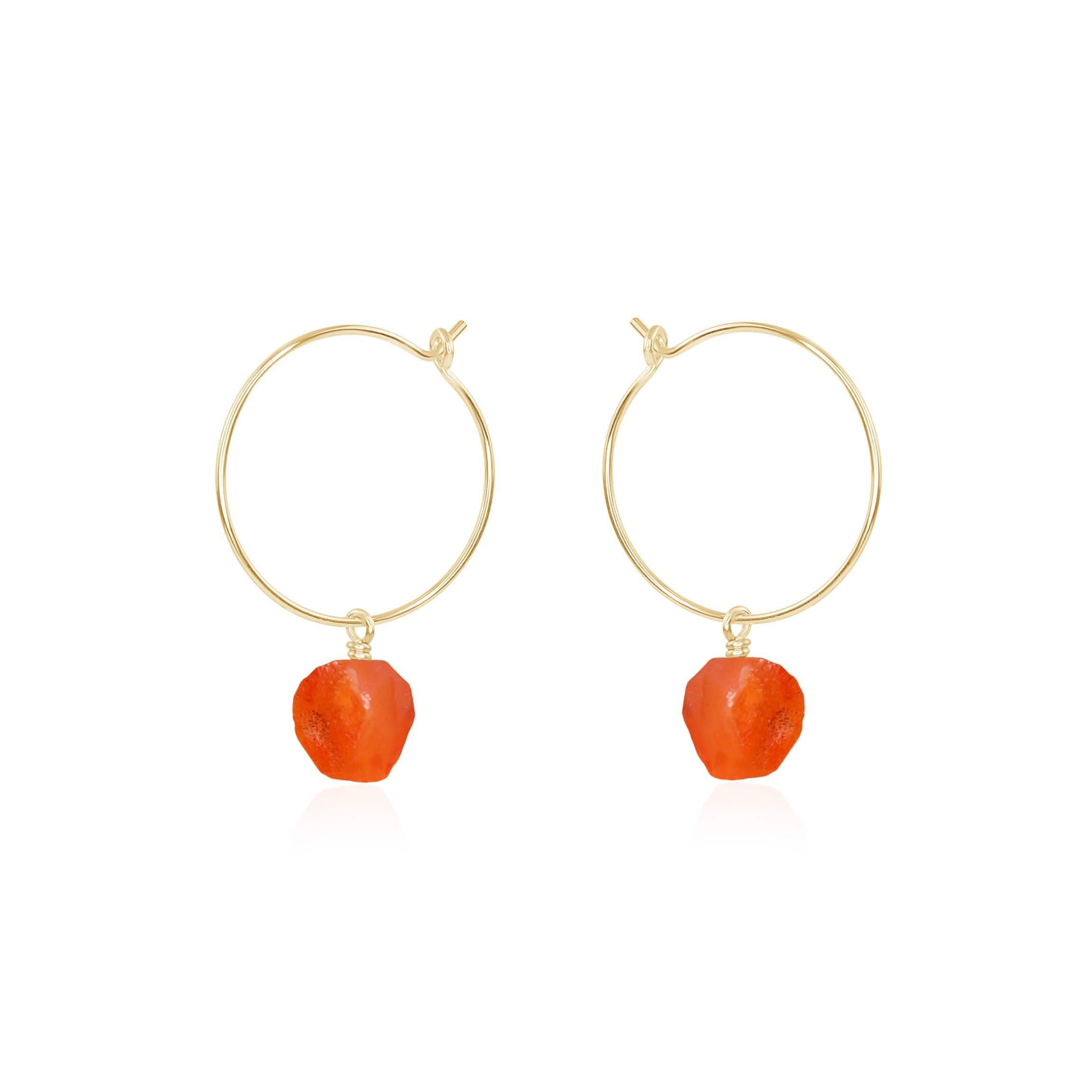 Raw Carnelian Gemstone Dangle Hoop Earrings - Raw Carnelian Gemstone Dangle Hoop Earrings - 14k Gold Fill - Luna Tide Handmade Crystal Jewellery