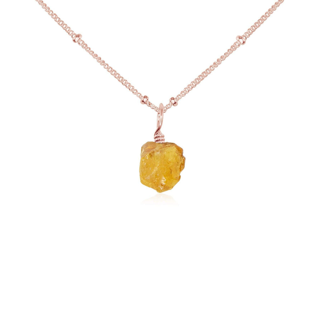 Raw Citrine Natural Crystal Pendant Necklace - Raw Citrine Natural Crystal Pendant Necklace - 14k Rose Gold Fill / Satellite - Luna Tide Handmade Crystal Jewellery