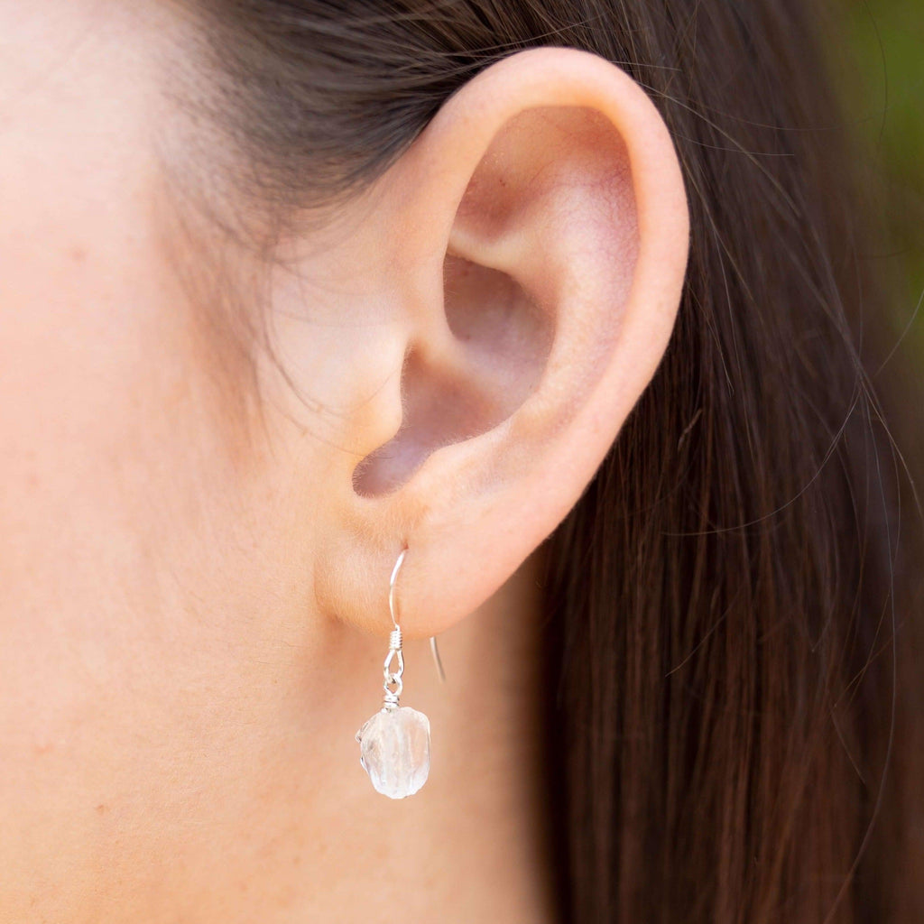 Raw Clear Crystal Quartz Crystal Dangle Drop Earrings - Raw Clear Crystal Quartz Crystal Dangle Drop Earrings - 14k Gold Fill - Luna Tide Handmade Crystal Jewellery