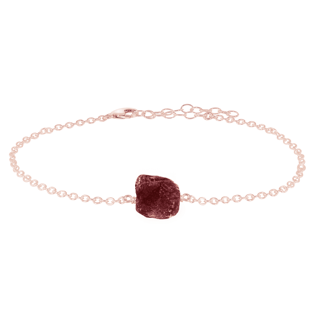 Raw Earth Red Ruby Crystal Nugget Anklet - Raw Earth Red Ruby Crystal Nugget Anklet - 14k Rose Gold Fill - Luna Tide Handmade Crystal Jewellery