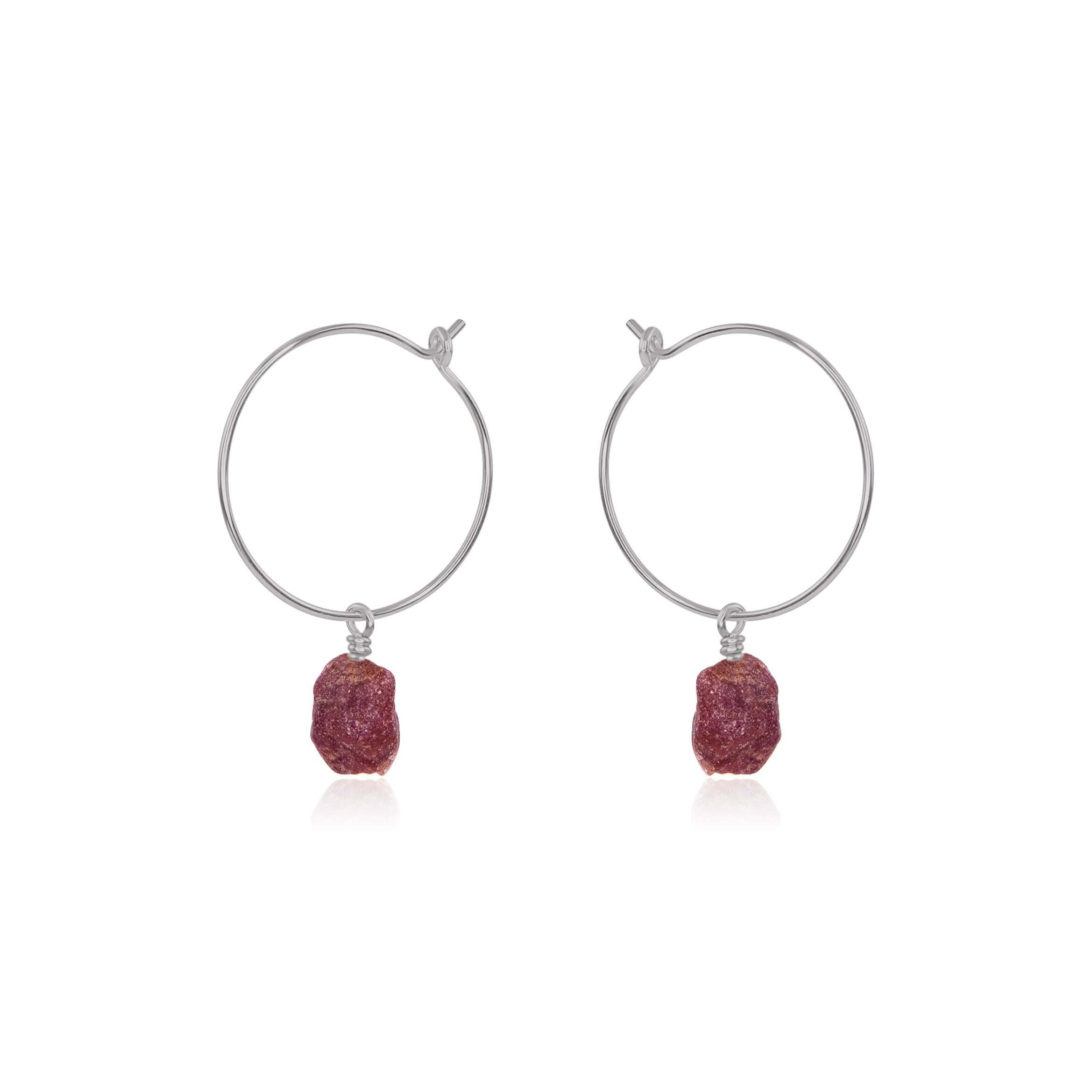 Raw Earth Red Ruby Gemstone Dangle Hoop Earrings - Raw Earth Red Ruby Gemstone Dangle Hoop Earrings - Stainless Steel - Luna Tide Handmade Crystal Jewellery