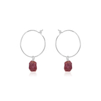 Raw Nugget Hoop Earrings - Ruby - Sterling Silver - Luna Tide Handmade Jewellery