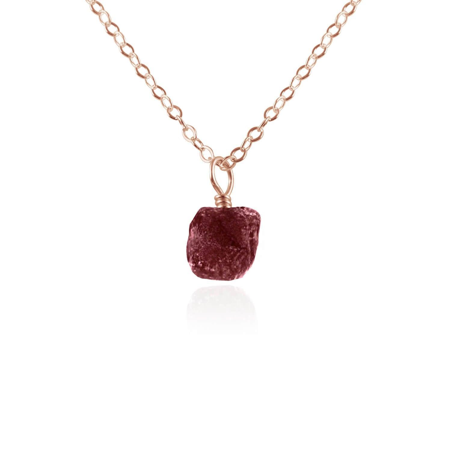 Raw Earth Red Ruby Natural Crystal Pendant Necklace - Raw Earth Red Ruby Natural Crystal Pendant Necklace - 14k Rose Gold Fill / Cable - Luna Tide Handmade Crystal Jewellery